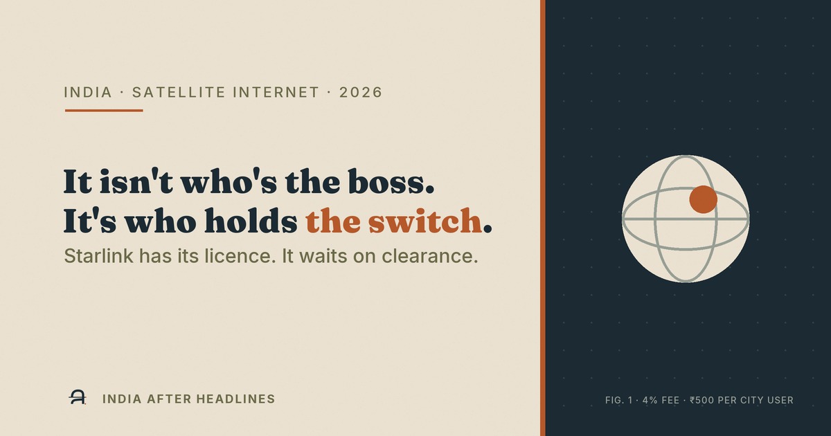'It isn't who's the boss. It's who holds the switch.' — Starlink's India launch waits on a security clearance, October 2026.
